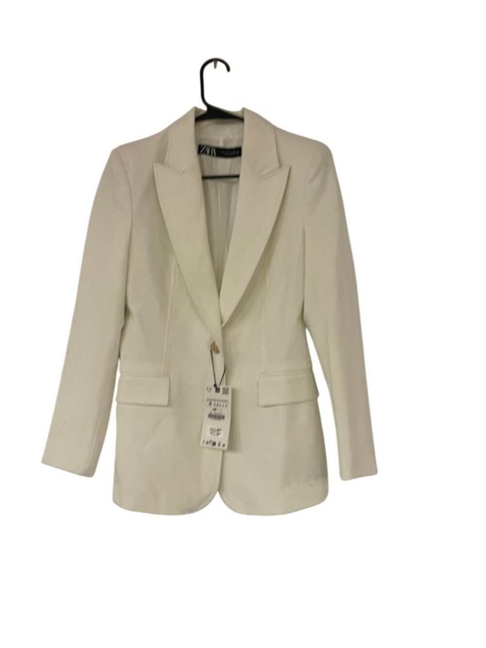 Zara Womens Suit Jacket Blazer S White Slim Fit Shoulder Pads 2128/599 NWT
